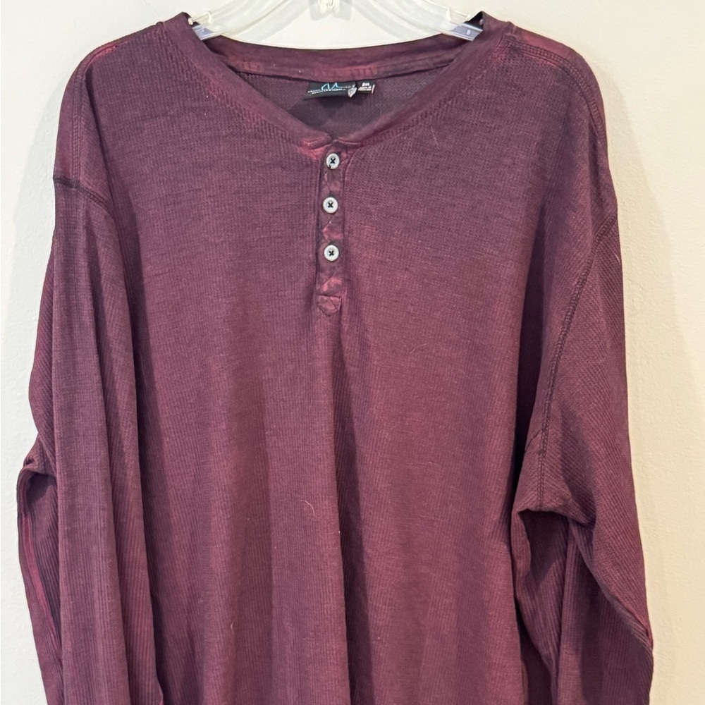 Burnside Thin Thermal Henley Base Layer Size 2XL Maroon Long Sleeve